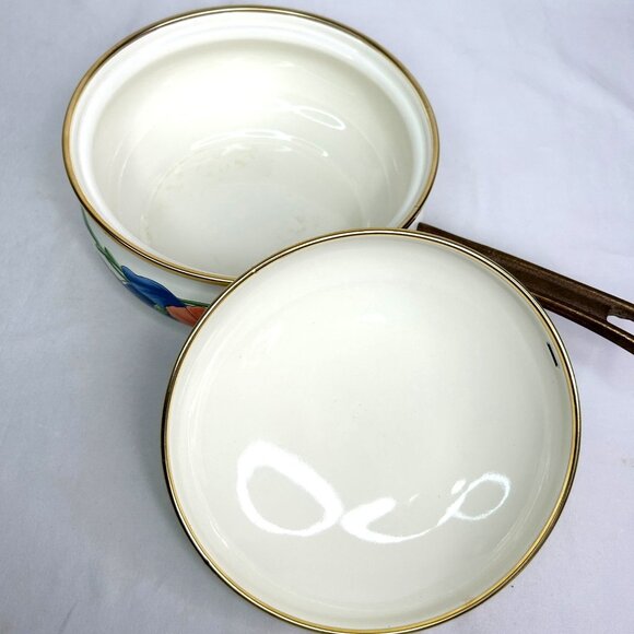 Villeroy & Boch Petite Fleur Enamel Saucepan With Lid 8" Floral Design Germany - Picture 5 of 13